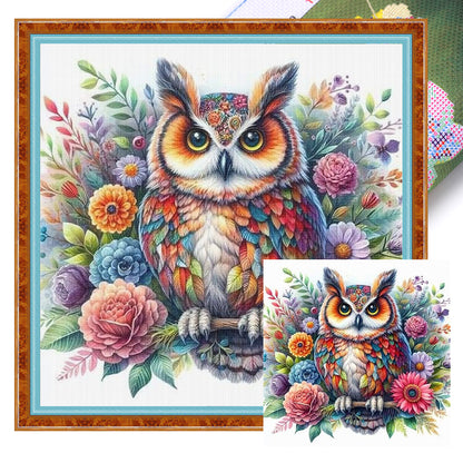 Owl With Flowers - 11CT Stamped Cross Stitch 40*40CM