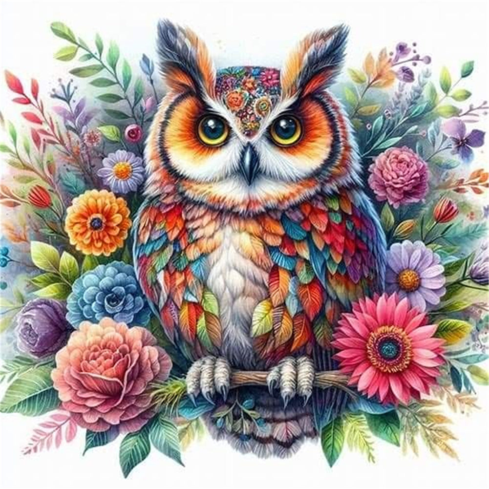 Owl With Flowers - 11CT Stamped Cross Stitch 40*40CM