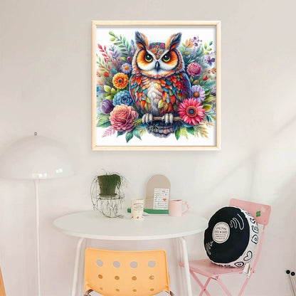 Owl With Flowers - 11CT Stamped Cross Stitch 40*40CM