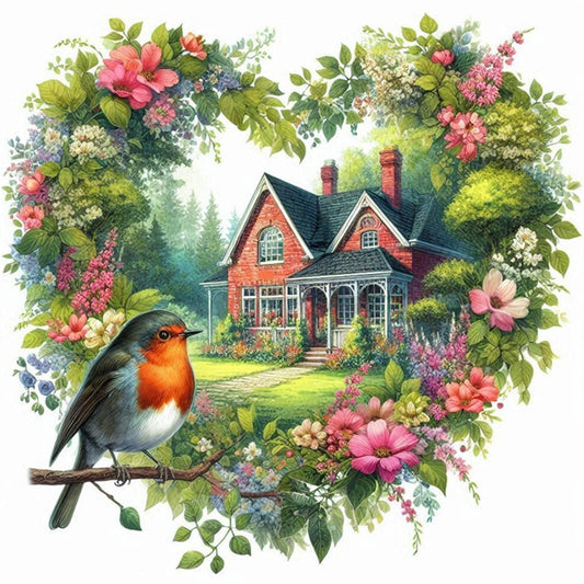 Robin With Heart Flowers - 11CT Stamped Cross Stitch 40*40CM