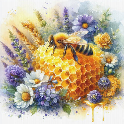 Bee With Flowers - 11CT Stamped Cross Stitch 40*40CM