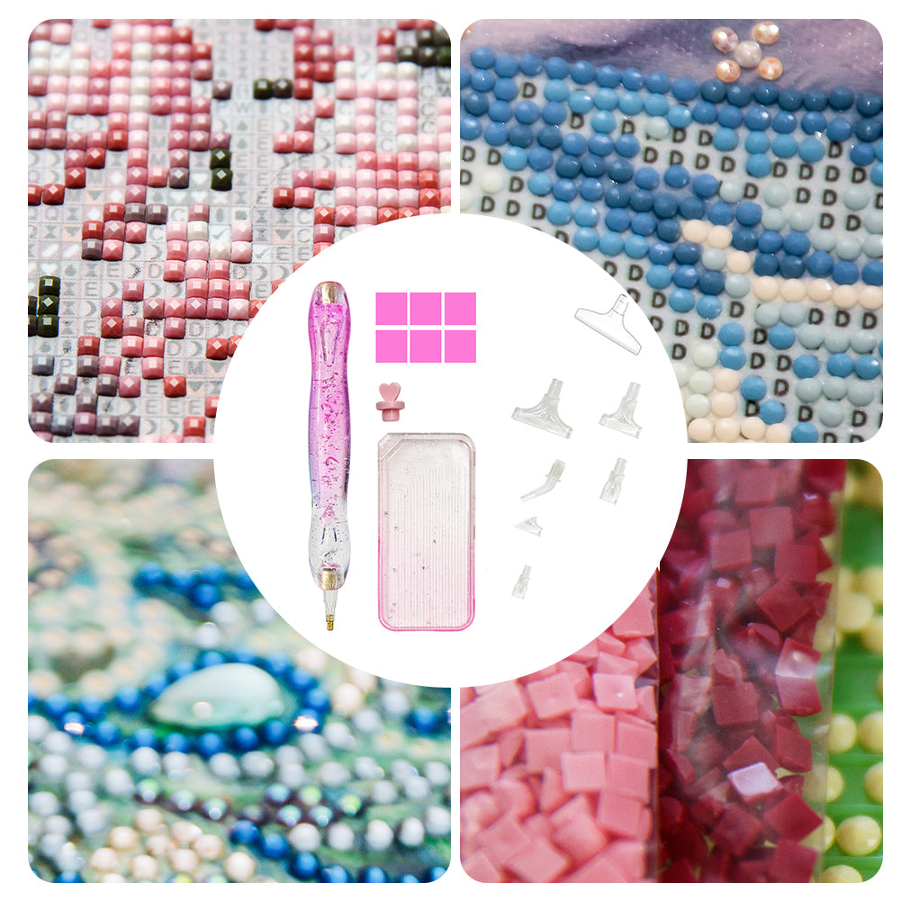 DIY Diamond Painting Pen Diamond Art Pen Diamond Painting Tools (14pcs Pink)