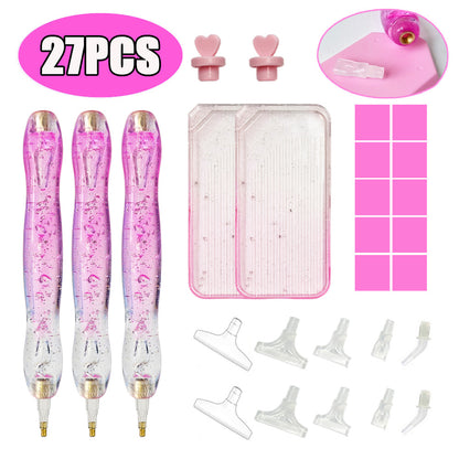DIY Diamond Painting Pen Diamond Art Pen Diamond Painting Tools (27pcs Pink)