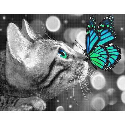 Cat With Butterfly - 11CT Stamped Cross Stitch 50*40CM