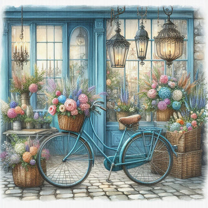 Florist Bicycle - 11CT Stamped Cross Stitch 40*40CM