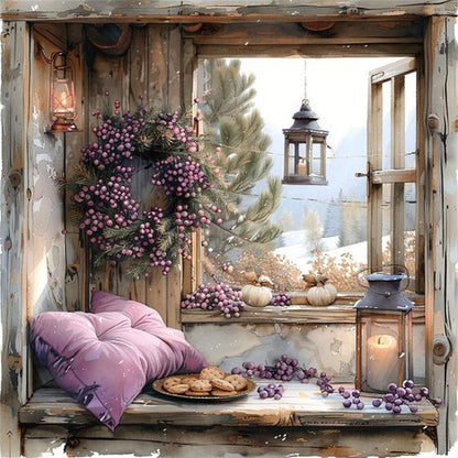 Window Scenery - 11CT Stamped Cross Stitch 40*40CM