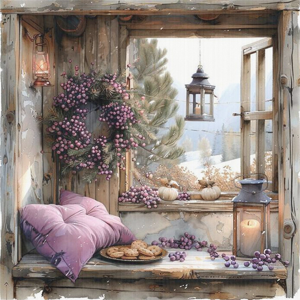 Window Scenery - 11CT Stamped Cross Stitch 40*40CM
