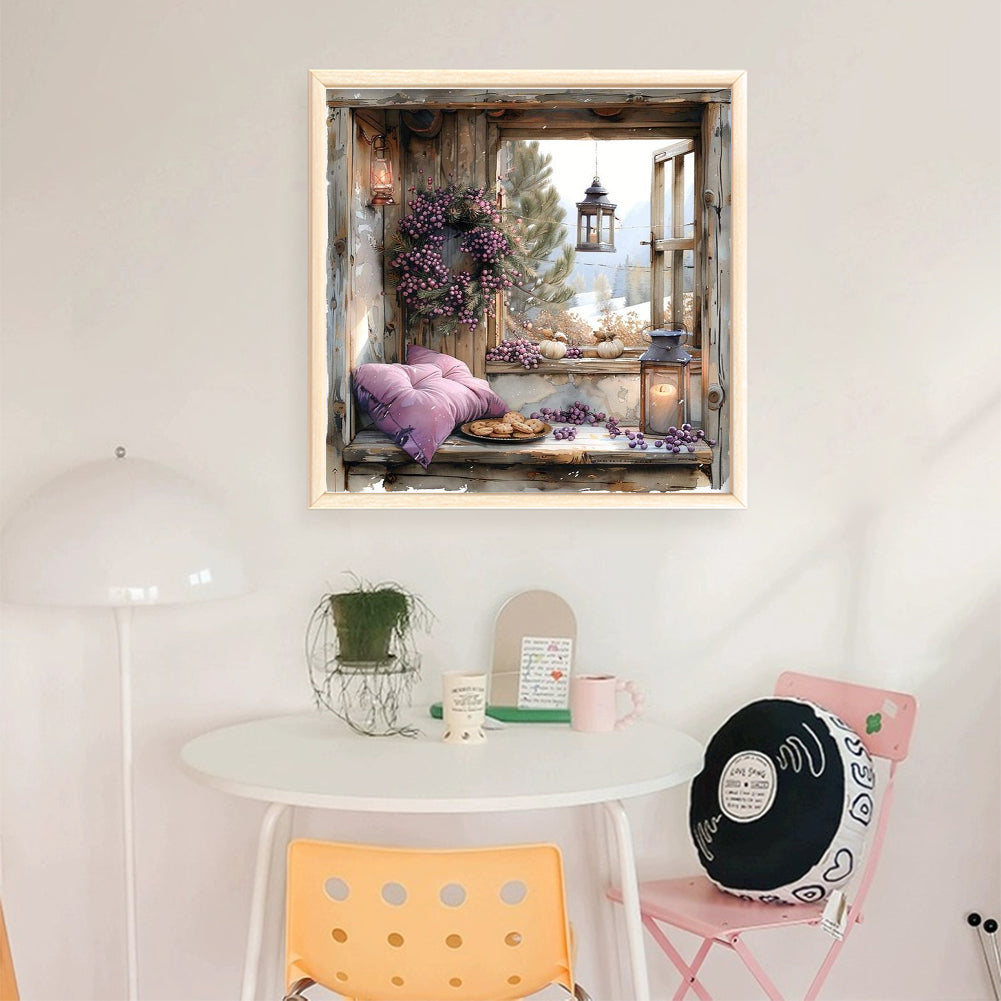 Window Scenery - 11CT Stamped Cross Stitch 40*40CM