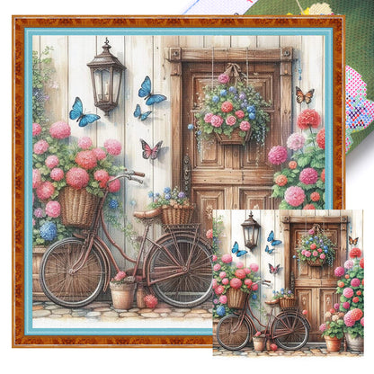 Bicycle And Flowers - 11CT Stamped Cross Stitch 40*40CM