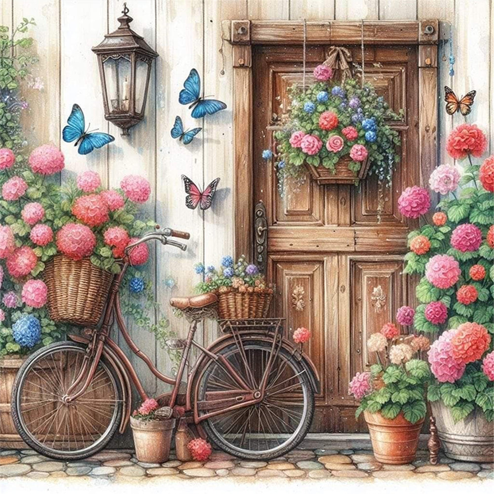 Bicycle And Flowers - 11CT Stamped Cross Stitch 40*40CM