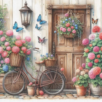 Bicycle And Flowers - 11CT Stamped Cross Stitch 40*40CM