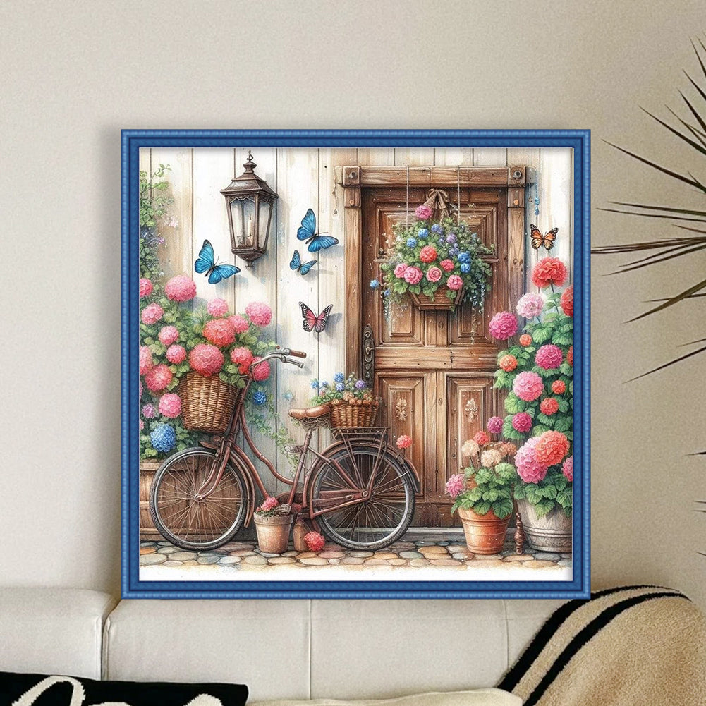 Bicycle And Flowers - 11CT Stamped Cross Stitch 40*40CM