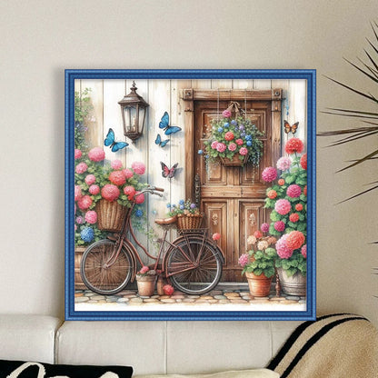 Bicycle And Flowers - 11CT Stamped Cross Stitch 40*40CM
