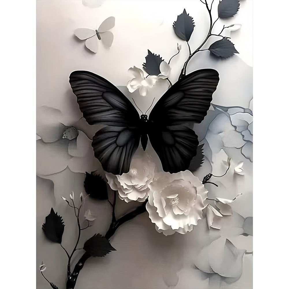 Black Butterfly - Full Round Drill Diamond Painting 30*40CM