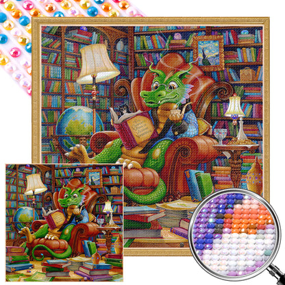 Reading Dinosaur - Full AB Round Drill Diamond Painting 40*40CM