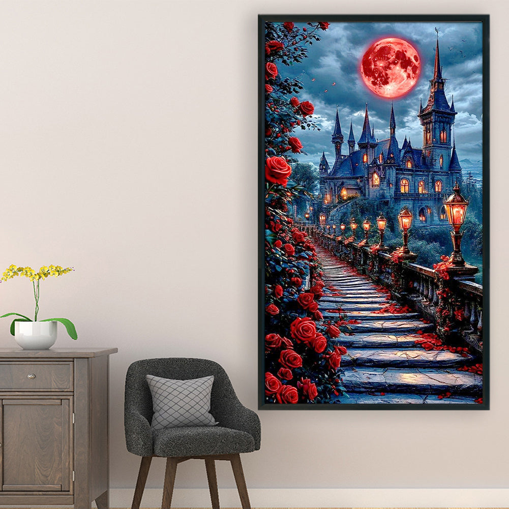 Red Rose Castle - 11CT Stamped Cross Stitch 40*70CM