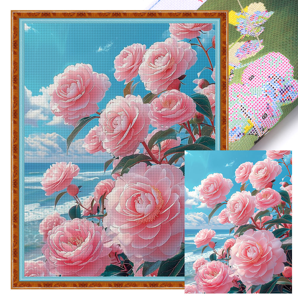 Camellia - 11CT Stamped Cross Stitch 61*82CM(Mona Lisa Brand Silk)