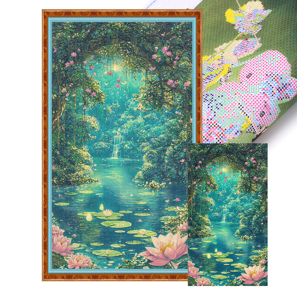 Moonlight Over Lotus Pond - 14CT Stamped Cross Stitch 40*70CM