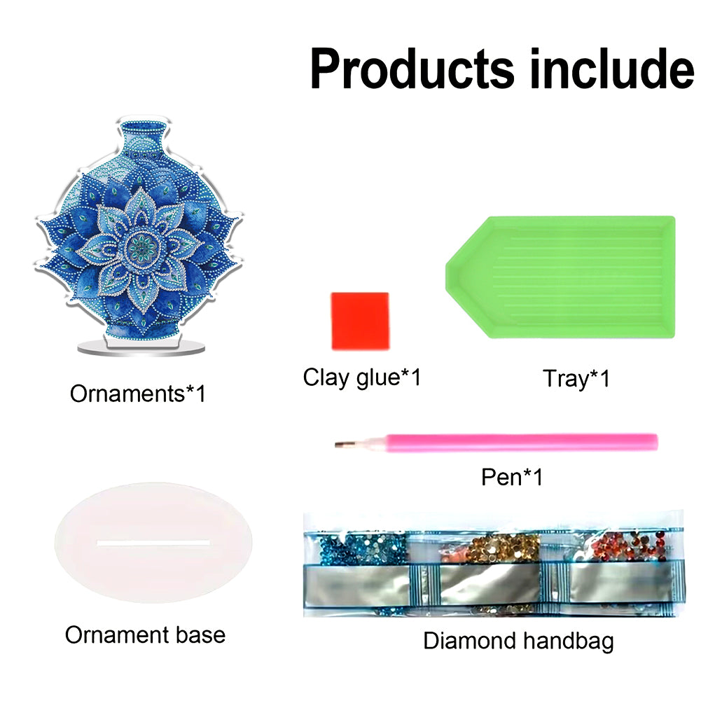 2D Flat Vase DIY Desktop Diamond Art Kits Diamond Painting Desktop Ornaments Kit