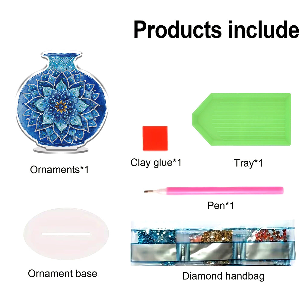 2D Flat Vase DIY Desktop Diamond Art Kits Diamond Painting Desktop Ornaments Kit