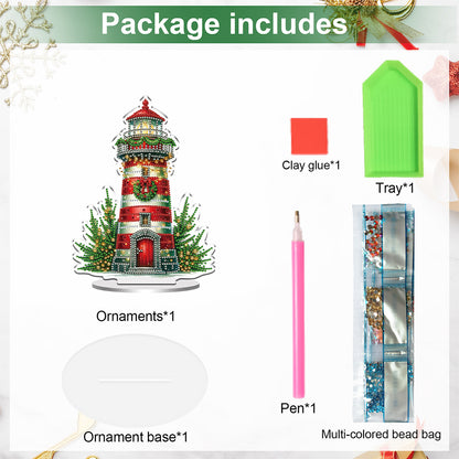 2D Flat Christmas Lighthouse Print DIY Table Top Diamond Painting Ornament Kits