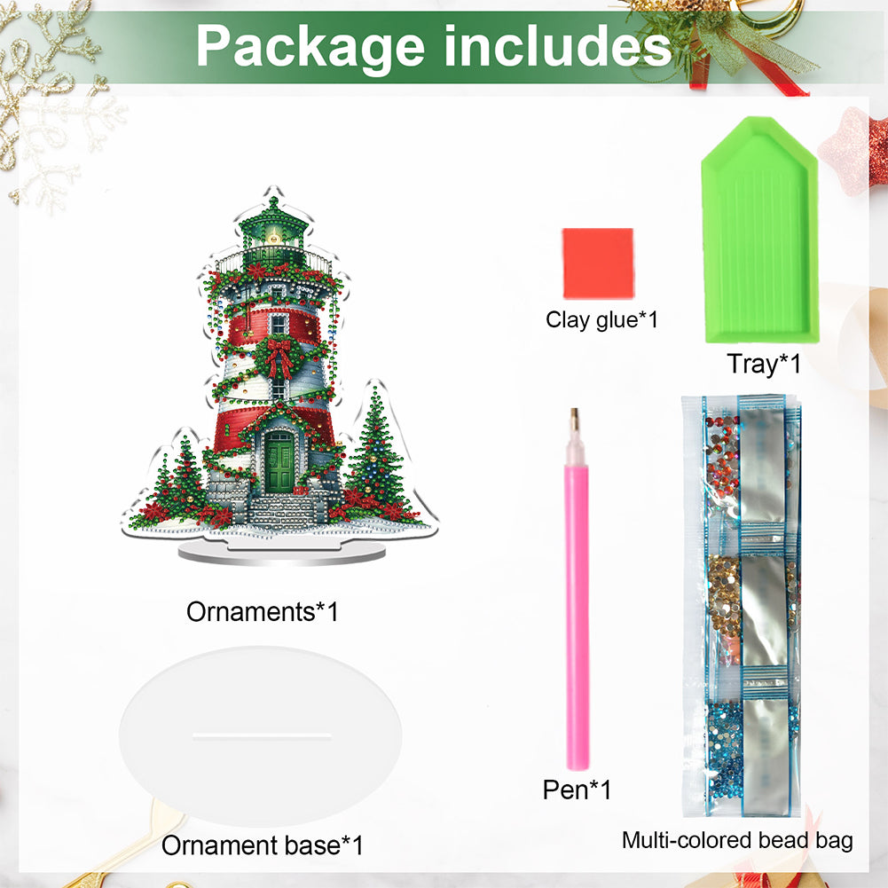 2D Flat Christmas Lighthouse Print DIY Table Top Diamond Painting Ornament Kits
