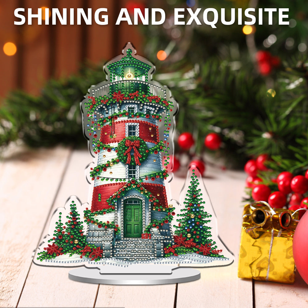 2D Flat Christmas Lighthouse Print DIY Table Top Diamond Painting Ornament Kits