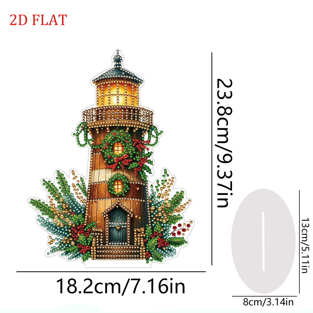 2D Flat Christmas Lighthouse Print DIY Table Top Diamond Painting Ornament Kits