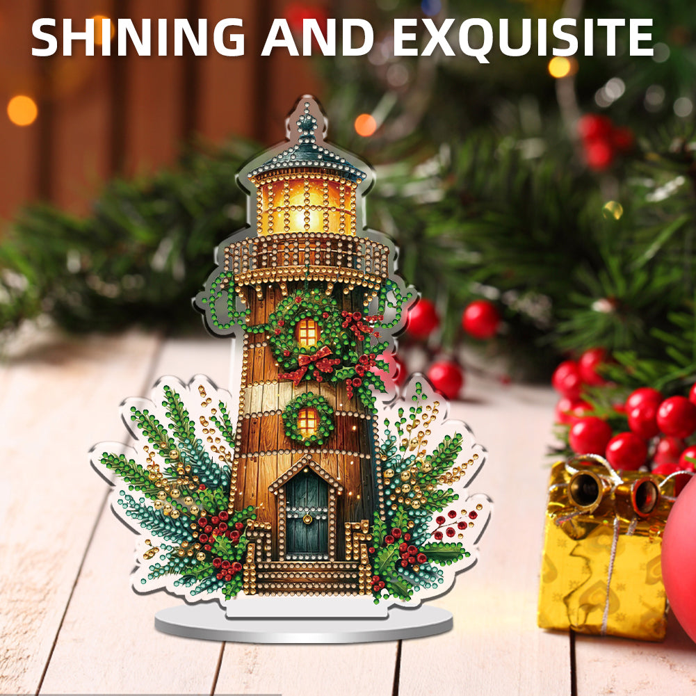 2D Flat Christmas Lighthouse Print DIY Table Top Diamond Painting Ornament Kits