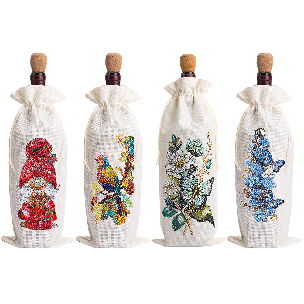 4pcs DIY Diamond Painting Wine Bag Kit Rhinestones Label Liquor Bottle Cover