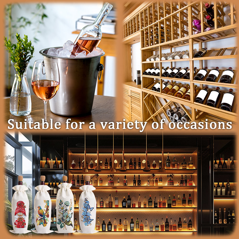 4pcs DIY Diamond Painting Wine Bag Kit Rhinestones Label Liquor Bottle Cover