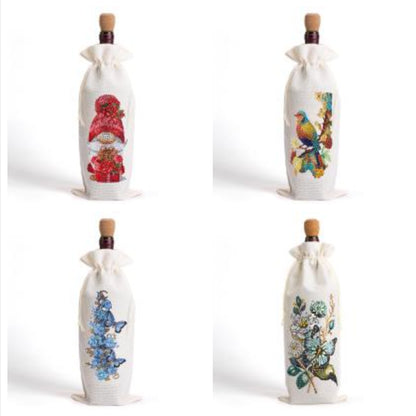 4pcs DIY Diamond Painting Wine Bag Kit Rhinestones Label Liquor Bottle Cover