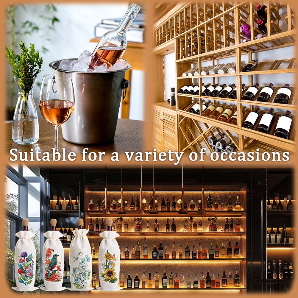 4pcs DIY Diamond Painting Wine Bag Kit Rhinestones Label Liquor Bottle Cover
