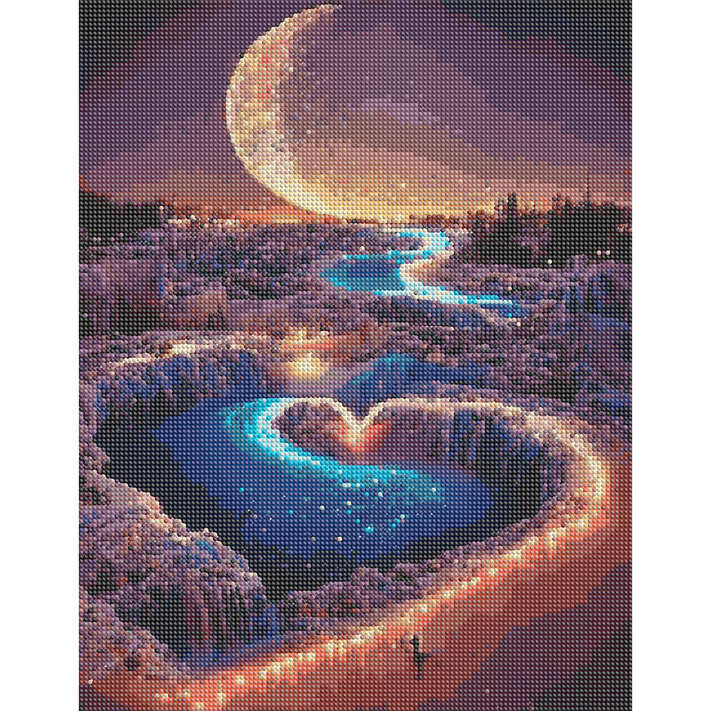 Beautiful Crescent Moon Night Scene - Full Round Drill Diamond Painting 40*50CM