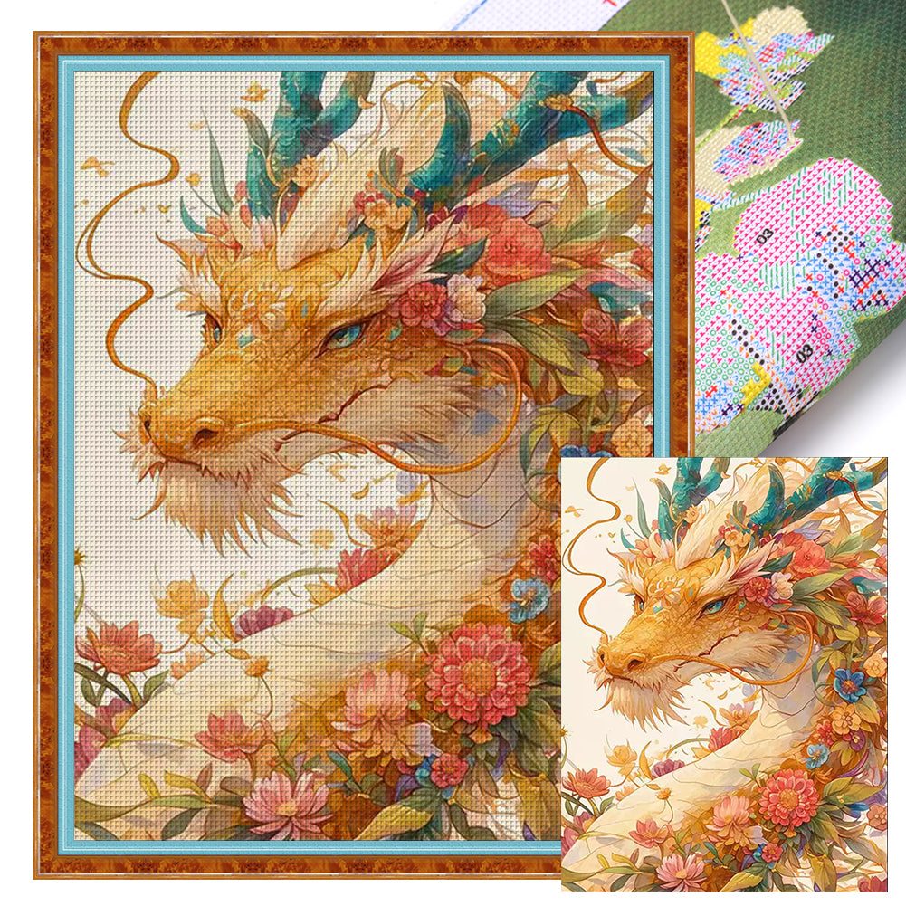 Flower Spirit Dragon - 9CT Stamped Cross Stitch 60*80CM(Mona Lisa Brand)