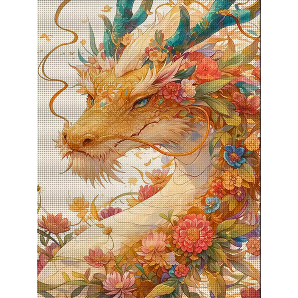 Flower Spirit Dragon - 9CT Stamped Cross Stitch 60*80CM(Mona Lisa Brand)