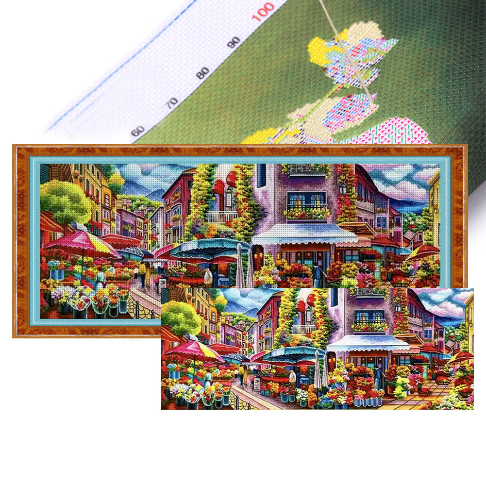 Romantic Flower Market - 11CT Stamped Cross Stitch 168*68CM£¨Mona Lisa Brand£©