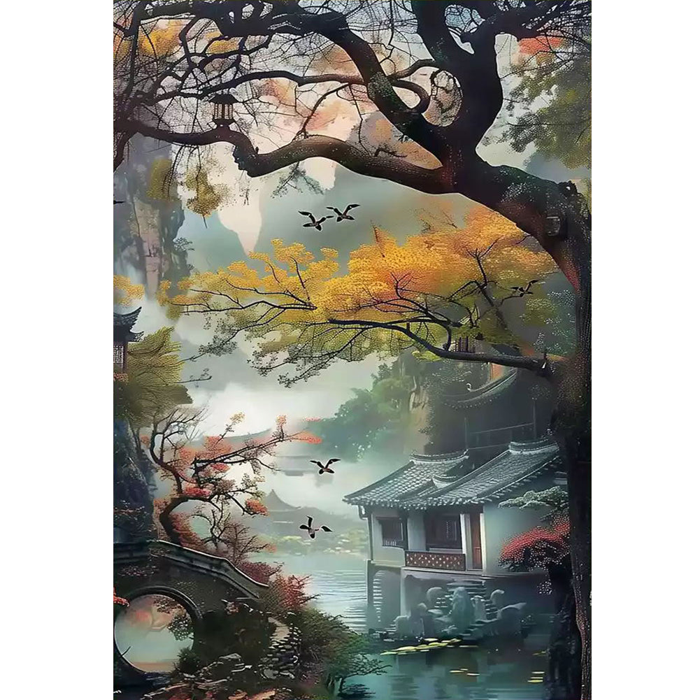 Late Autumn In Jiangnan Water Village - 11CT Stamped Cross Stitch 50*70CM£¨Mona Lisa Brand£©
