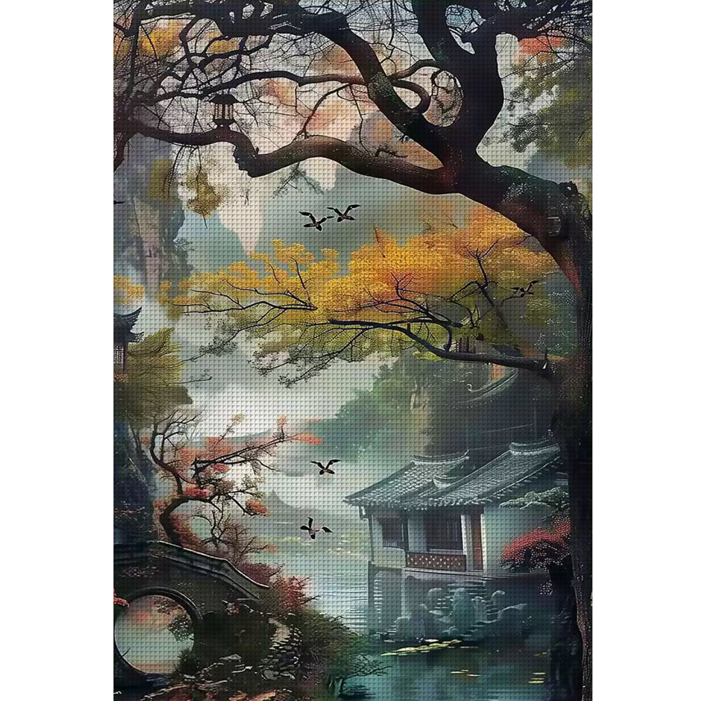 Late Autumn In Jiangnan Water Village - 11CT Stamped Cross Stitch 50*70CM£¨Mona Lisa Brand£©