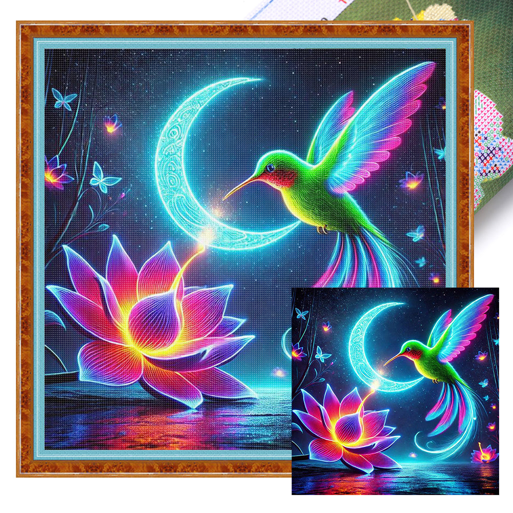 Luminous Lotus Hummingbird - 11CT Stamped Cross Stitch 40*40CM