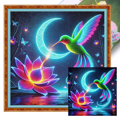 Luminous Lotus Hummingbird - 11CT Stamped Cross Stitch 40*40CM