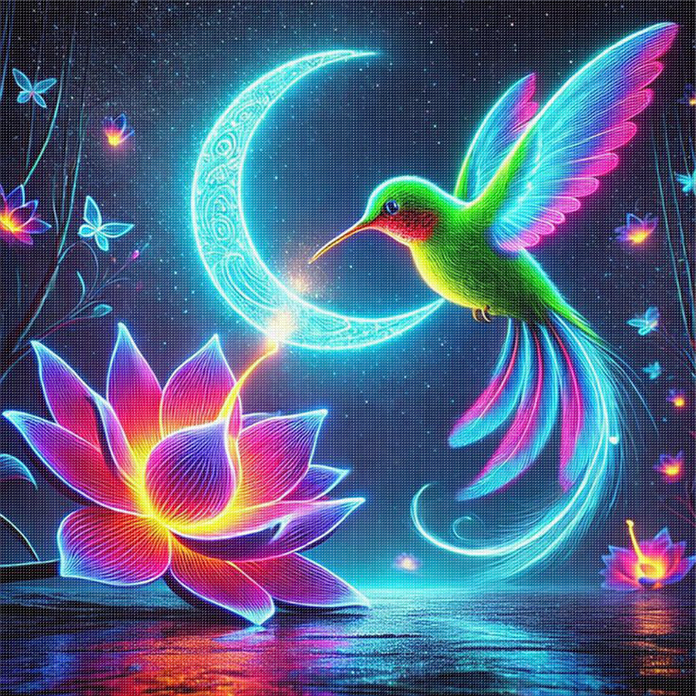 Luminous Lotus Hummingbird - 11CT Stamped Cross Stitch 40*40CM