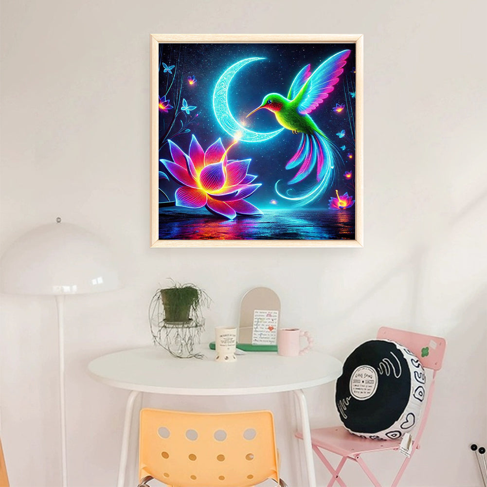 Luminous Lotus Hummingbird - 11CT Stamped Cross Stitch 40*40CM