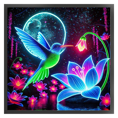 Luminous Lotus Hummingbird - 11CT Stamped Cross Stitch 40*40CM