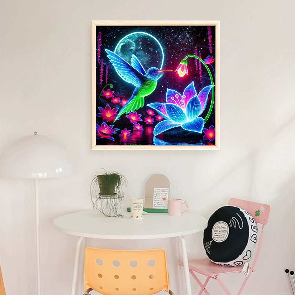 Luminous Lotus Hummingbird - 11CT Stamped Cross Stitch 40*40CM