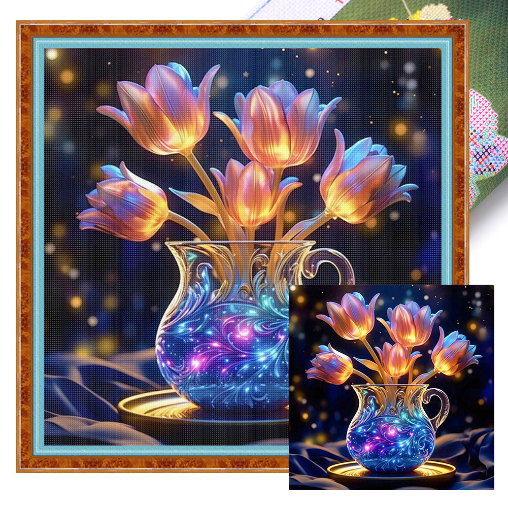 Luminous Tulip Vase - 11CT Stamped Cross Stitch 40*40CM