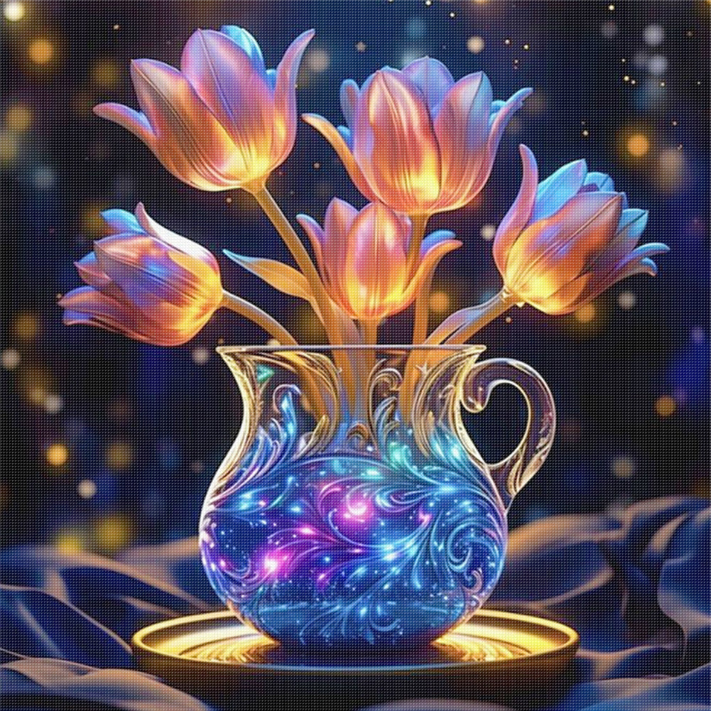 Luminous Tulip Vase - 11CT Stamped Cross Stitch 40*40CM