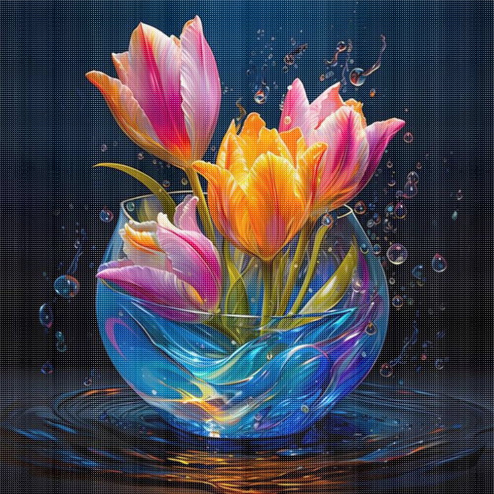 Luminous Tulip Vase - 11CT Stamped Cross Stitch 40*40CM