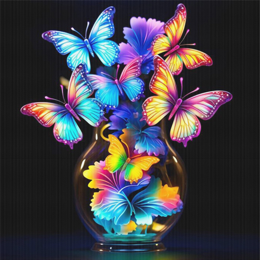 Glow-In-The-Dark Butterfly Vase - 11CT Stamped Cross Stitch 40*40CM