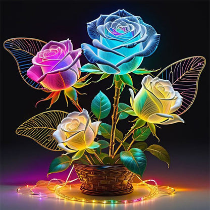 Glow-In-The-Dark Rose Vase Cross-Stitch Floral Set - 11CT Stamped Cross Stitch 40*40CM